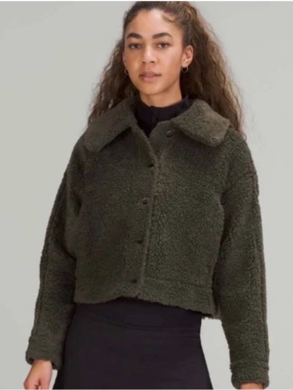 lululemon athletica Olive Green Sherpa Button-Front Jacket